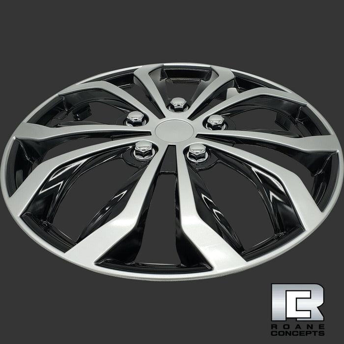 Roane Venom Edition Universal 17" Black & Silver Snap On Hub Caps / Wheel Covers - Set of 4