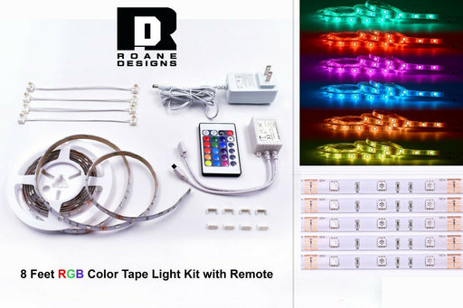 Roane Designs 8 Feet Color LED Tape Light Kit Plug In with Remote Indoor Outdoor