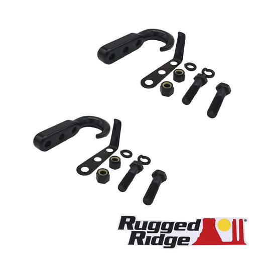 2 Pack - Rugged Ridge Black Tow Hook 10,000 lb Capacity - Drilling Required
